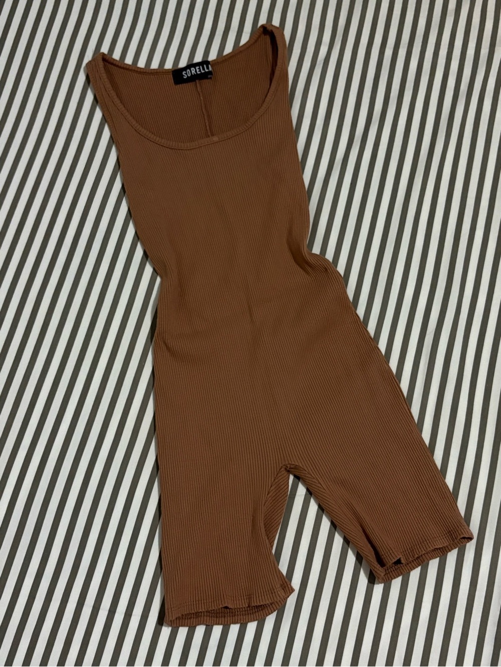 Sosorella Brown Ribbed Tank Romper